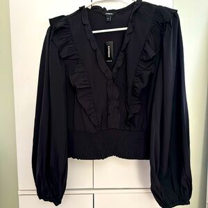 Ruffled Crop Top with Balloon Sleeves